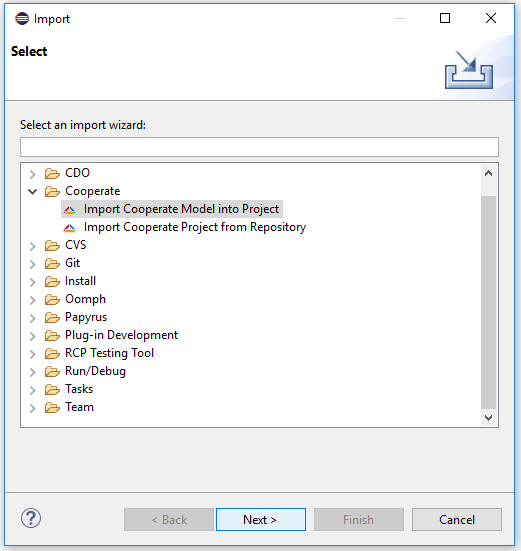 Screemshot of the general import wizard.