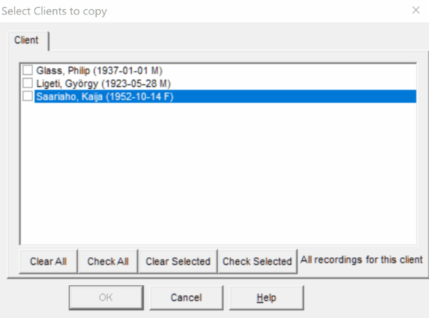 Animation showing clients and a subset of recordings being selected