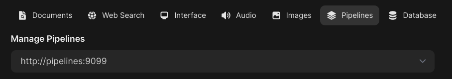 Screenshot of OpenWebUI and pipelines pre-configured