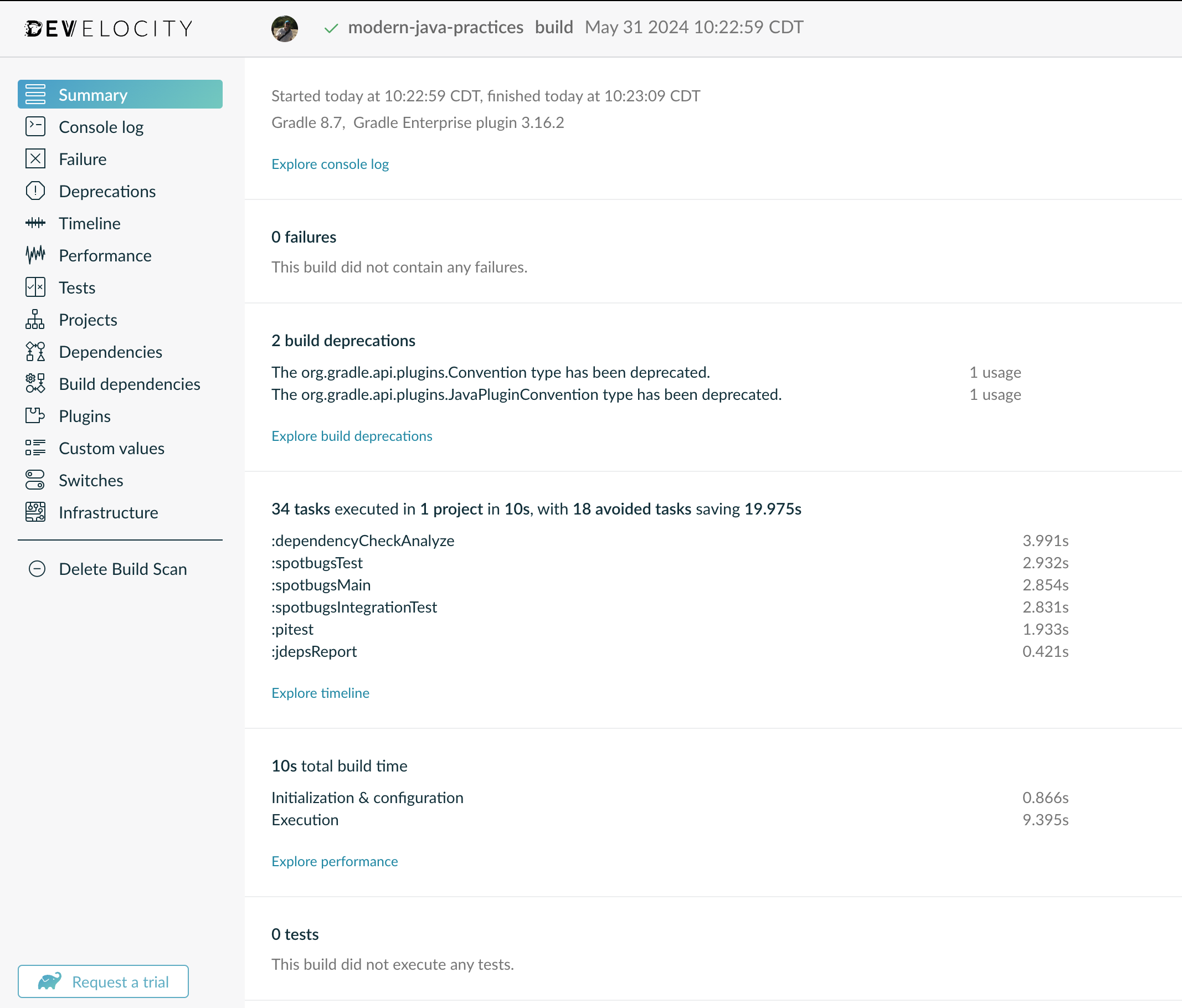 Example gradle build scan