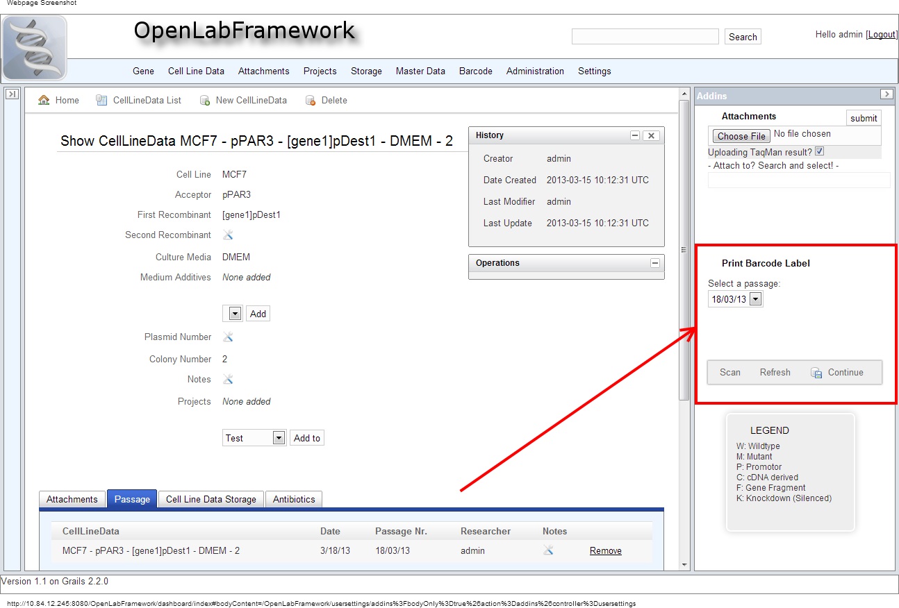 CellLineData with barcode addin in OLF
