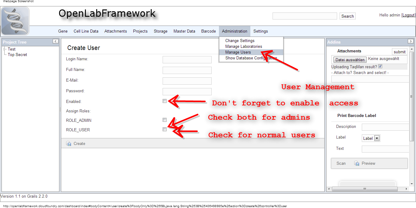 User management in OLF