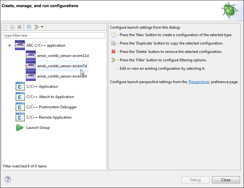 Debug Configurations Dialog