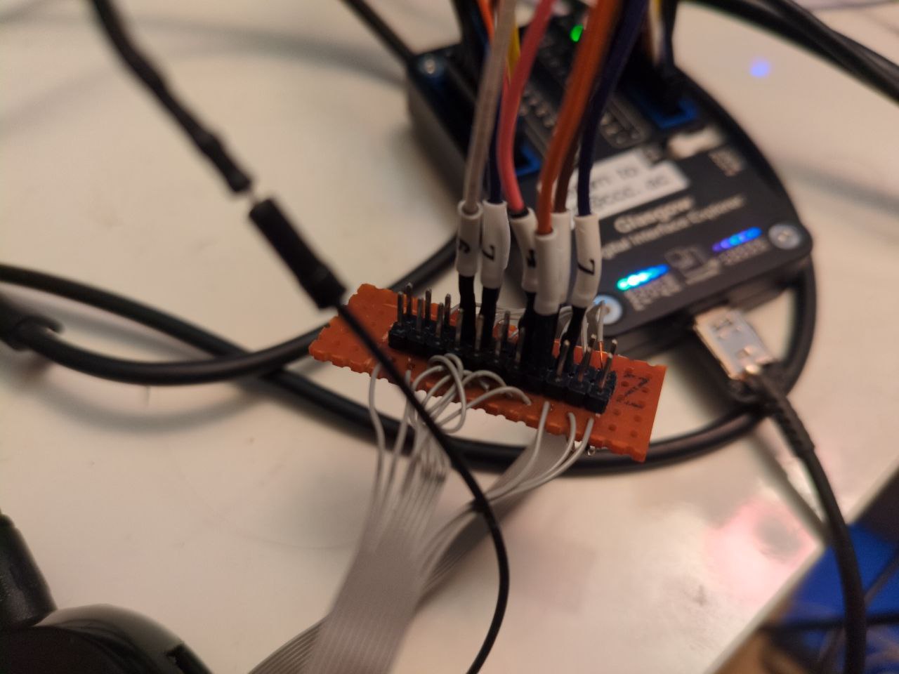 flying header with JTAG signals and UART TX attached