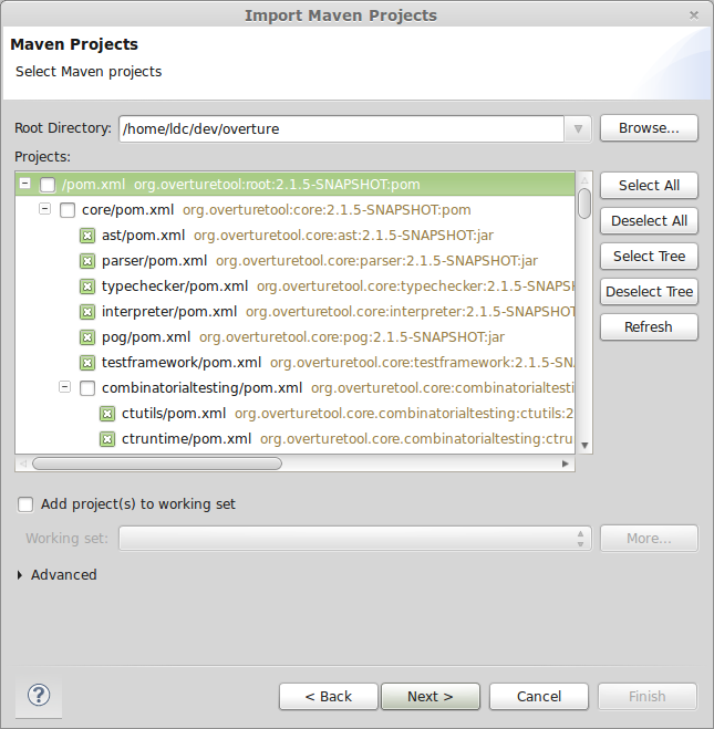 Selecting leaf projects