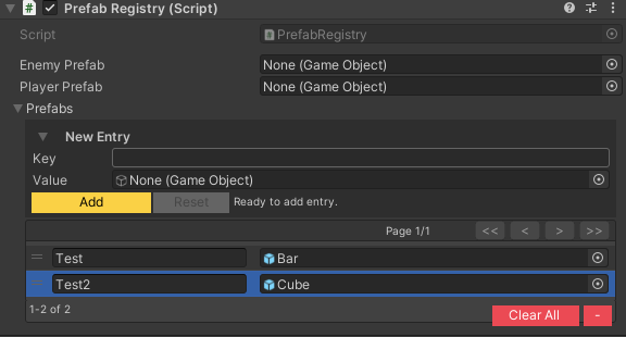 SerializableDictionary property drawer with add/remove controls